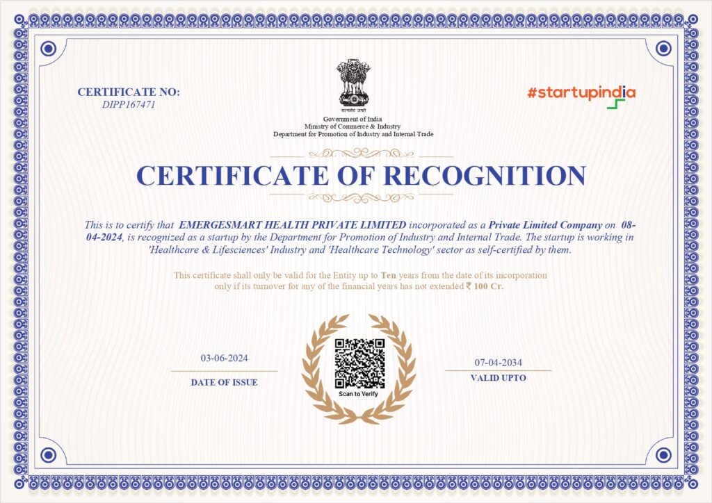 StartupIndia or DPIIT Certificate- Emergesmart Health Pvt Ltd